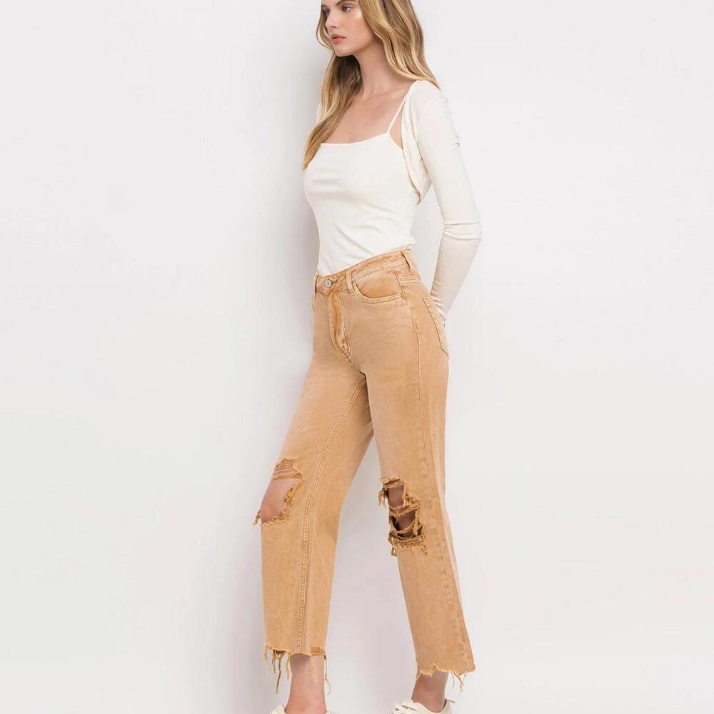 Vervet Kiss Of California - Super High Rise 90's Vintage Crop Flare Jeans Tan - Picture 3 of 8